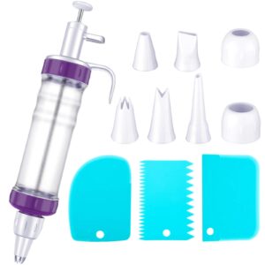 dessert decorating syringe set, cupcake frosting filling injector with 7 plastic icing nozzles and 3 cream scrapers dessert cream piping syringe nozzles kits for cake