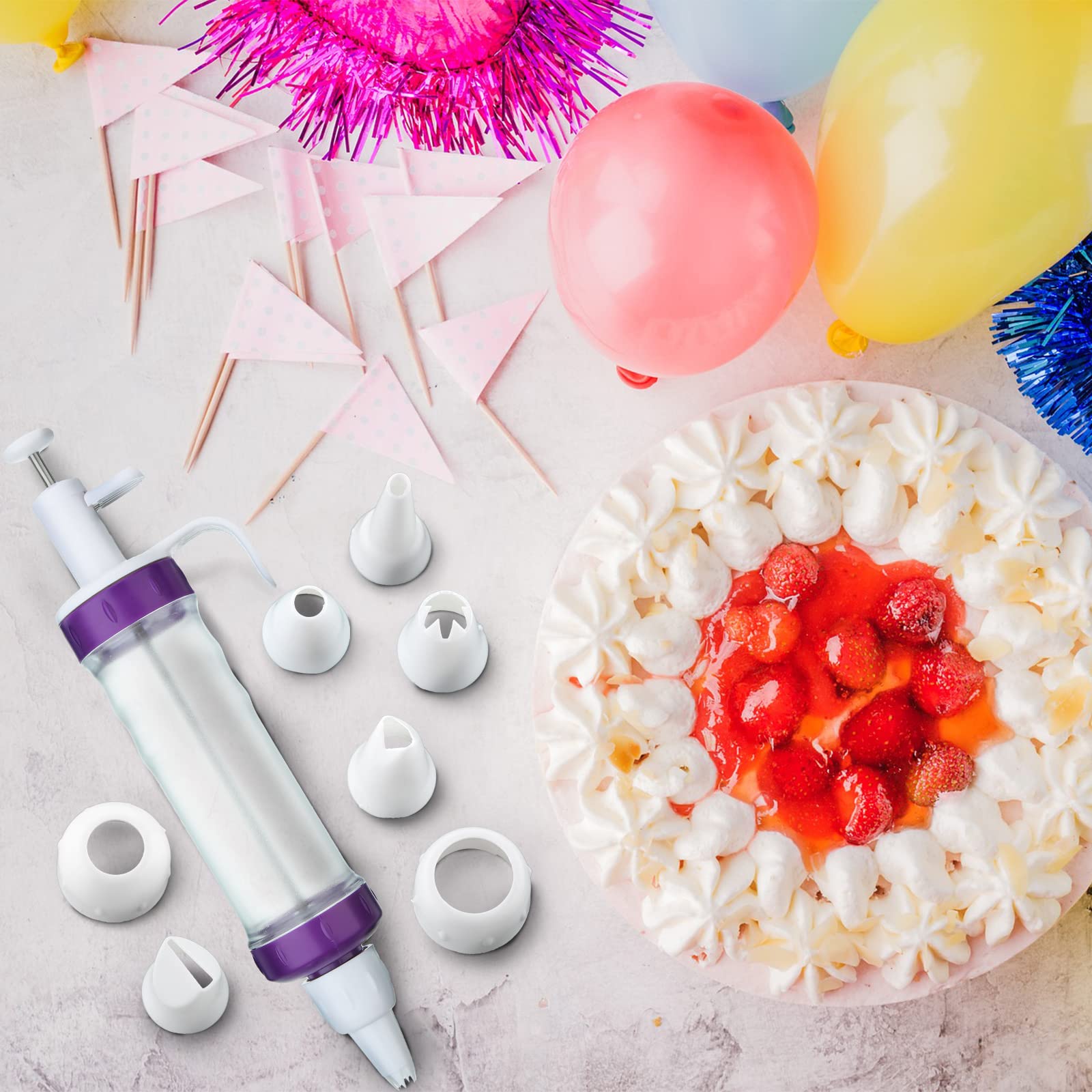 Dessert Decorating Syringe Set, Cupcake Frosting Filling Injector with 7 Plastic Icing Nozzles and 3 Cream Scrapers Dessert Cream Piping Syringe Nozzles Kits for Cake