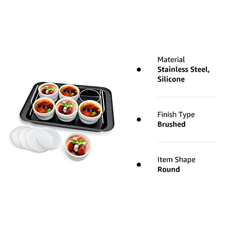 Ramekins Set with 6 Silicone Lids, Mothers Day Gifts Creme Brulee Making Set, Set of 6 Porcelain Ramekins, Oven Safe Covered Bowls & Soufflé Ramiken