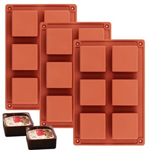 Ocmoiy 3Pcs Silicone Brownie Pan 2" x 2" x 1" Square Chocolate Baking Molds for Brownie Bites, Muffins, Fudges, Truffles, Keto Fat Bombs