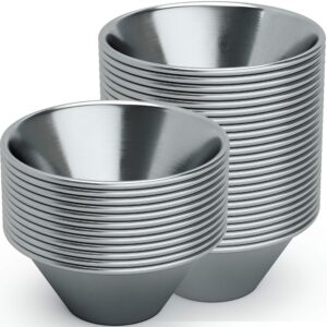 pro-grade stainless steel 1.5oz sauce cups 36 pk. reusable stackable metal portion containers for sampling, salad dressing sides or dipping sauces. small ramekin for restaurant, catering or deli.