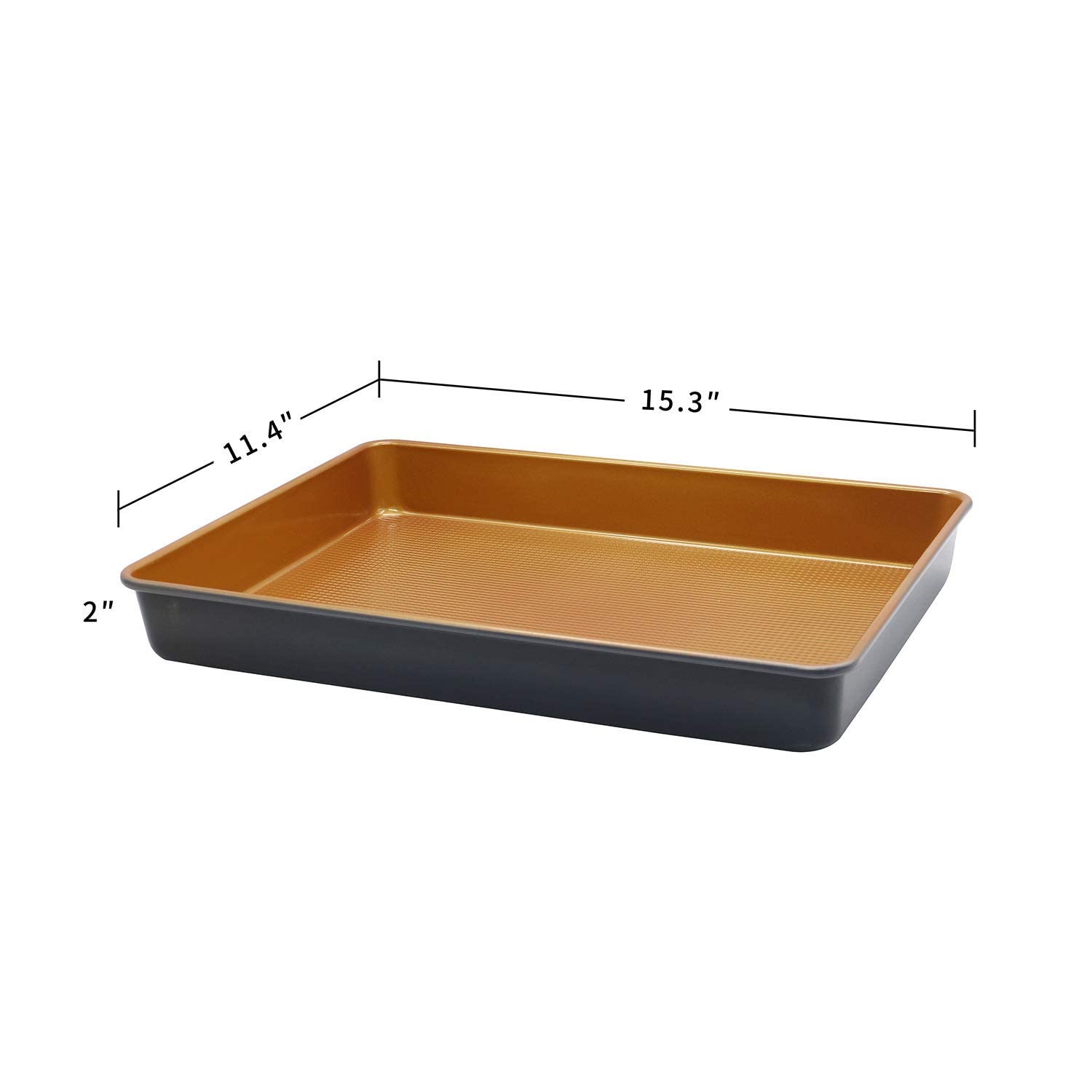 LUCYCAZ 15''x11''x2'' Deep Large Half Sheet Cake Pan Set, 1/2 Size Rectangle Copper Baking Pans Cookie Sheets Bakeware Toaster Oven Nonstick Set for Home Kitchen Muffin Bread Pan Heavy Duty, 2-Piece