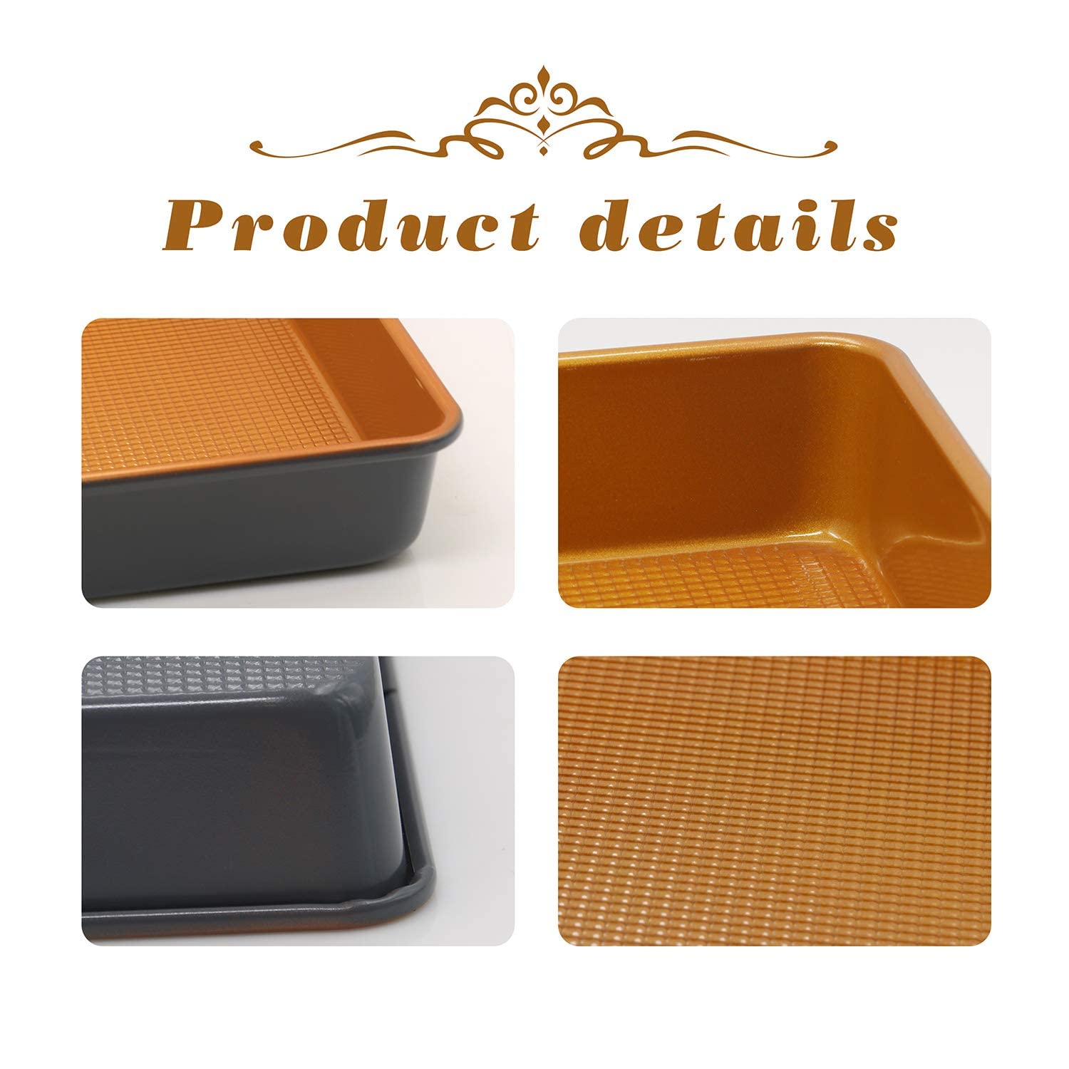 LUCYCAZ 15''x11''x2'' Deep Large Half Sheet Cake Pan Set, 1/2 Size Rectangle Copper Baking Pans Cookie Sheets Bakeware Toaster Oven Nonstick Set for Home Kitchen Muffin Bread Pan Heavy Duty, 2-Piece