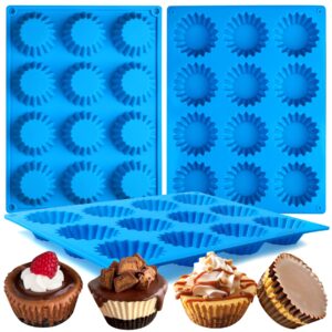sidosir 3pcs peanut butter cup mold, silicone mini tart pan for bite size fat bombs, silicone chocolate candy mold for brownie (peanut butter cup)