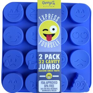 Jumbo Sized Silicone Emoji Molds - 32 Cavity 2 Pack Set by PennyCo Kitchen