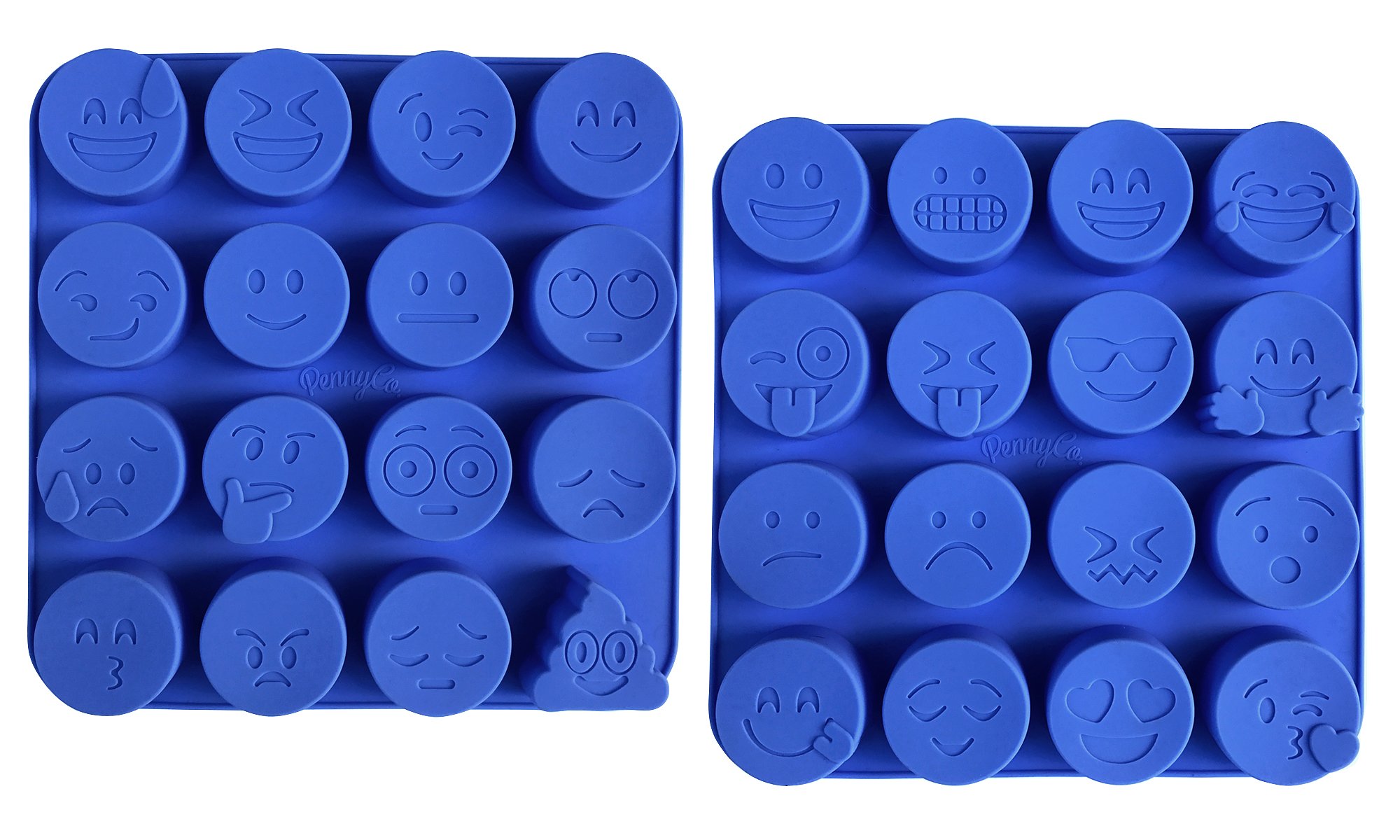 Jumbo Sized Silicone Emoji Molds - 32 Cavity 2 Pack Set by PennyCo Kitchen