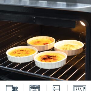 Taeochiy 8 Oz Creme Brulee Ramekins, Porcelain Ramekins Oven Safe, Round Tart Pan Mini Fluted Quiche Dishes, Set of 6, White