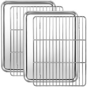 quarter sheet pan with wire rack set [2 baking sheets + 2 cooling racks], cekee stainless steel cookie sheets for baking with baking rack, nonstick heavy duty & dishwasher safe, size 12 x 10 x 1 inch