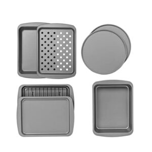 g & s metal products company ovenstuff toaster oven 8-piece bakeware set, gray
