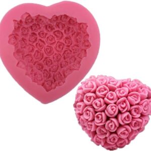 OBTANIM Silicone 3D Rose Flower Mold Love Heart Shape Fondant Soap Cake Mould for Chocolate Wedding Valentine