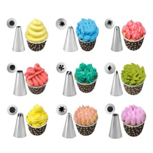 Kasmoire 11 Pcs Extra Large Piping Tip Set,Stainless Steel Cake Decorating Icing Tips Nozzles,Professional Pastry Tips for Cupcake, Cookie and Puff