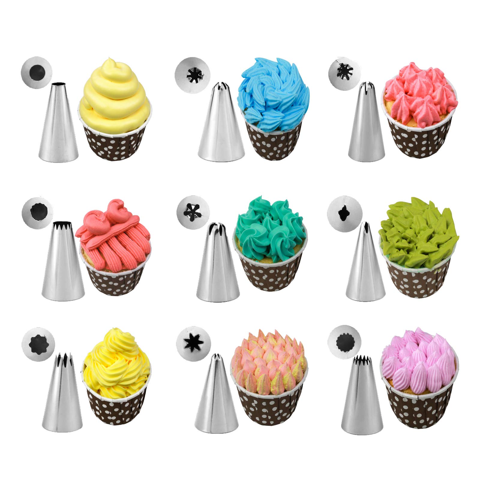 Kasmoire 11 Pcs Extra Large Piping Tip Set,Stainless Steel Cake Decorating Icing Tips Nozzles,Professional Pastry Tips for Cupcake, Cookie and Puff