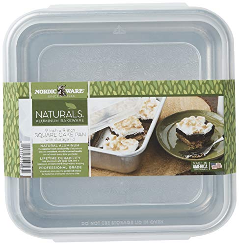 Nordic Ware Natural Aluminum Commercial Square Cake Pan with Lid, Exterior 9.88 x 9.88 Inches