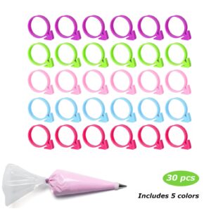 30 Pcs Pastry Bag Ties, Silicone Icing Bag Ties, Reusable Piping Bag Ties Decoration Bag Cake and Pastry Supplies Clips, Includes 5 Color. Suitable for Cupcakes Cookies and Pastry Seal (5 Color)