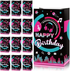 24 pieces music party paper bags, happy birthday party treat bags candy goodie bags for teens social media theme birthday party favor, 8.3 x 4.7 x 3.1 inch