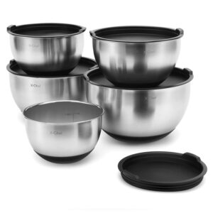 x-chef stainless steel bowls with lids, mixing storage bowl set of 5 with measurement, stackable & non-slip (1, 2, 2.5, 3.5, 4.5 qt)