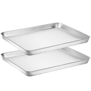 wildone baking sheet set of 2 - stainless steel cookie sheet baking pan, size 16 x 12 x 1 inch, non toxic & heavy duty & mirror finish & rust free & easy clean
