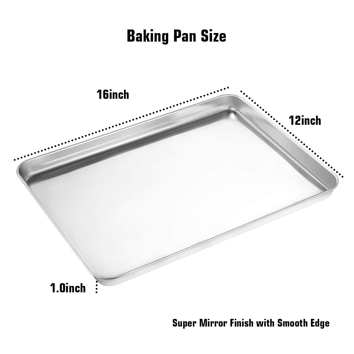 Wildone Baking Sheet Set of 2 - Stainless Steel Cookie Sheet Baking Pan, Size 16 x 12 x 1 inch, Non Toxic & Heavy Duty & Mirror Finish & Rust Free & Easy Clean