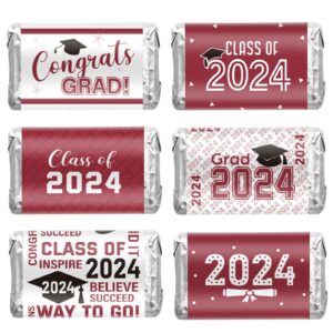 graduation decoration label sticker congrats mini candy bar wrapper class of party supplies for high school college nursing grad celebration, candy not included (maroon and white 2023, 90 pcs)