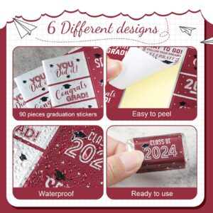 Graduation Decoration Label Sticker Congrats Mini Candy Bar Wrapper Class of Party Supplies for High School College Nursing Grad Celebration, Candy Not Included (Maroon and White 2023, 90 Pcs)