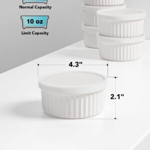 LE TAUCI 8 oz Ramekins with Silicone Storage Lids, Creme Brulee Dishes, Custard Cups for Baking, Oven Safe, Set of 6, White