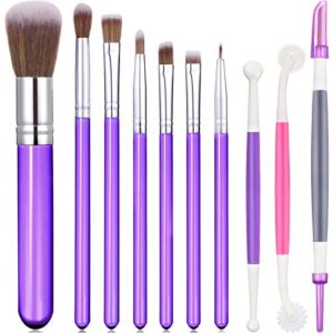 10 pieces cake baking brushes food paint brush for chocolate sugar cookie decoration brushes set cookie decorating supplies with fondant and gum paste tool (purple)