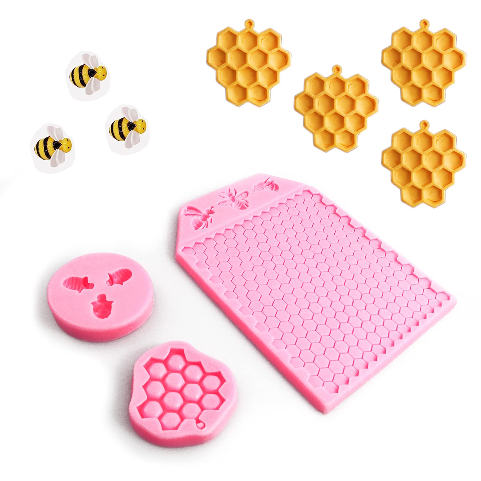 3 Packs 7 Cavity Bumble Bee Silicone Mold Honeycomb Bees Silicone Chocolate Molds Silicone Bee Fondant Mold Beehive Silicone Baking Molds Bee Candy Silicone Mold (Honeycomb Bee)