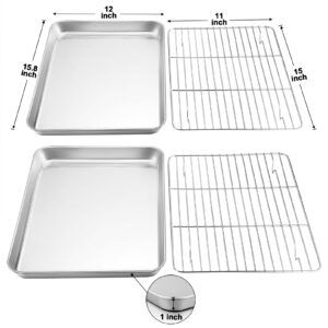 TeamFar Baking Sheet with Rack Set (2 Pans + 2 Racks), Stainless Steel Baking Pan Cookie Sheet with Cooling Rack, Non Toxic & Healthy, Easy Clean & Dishwasher Safe - 4 Pack