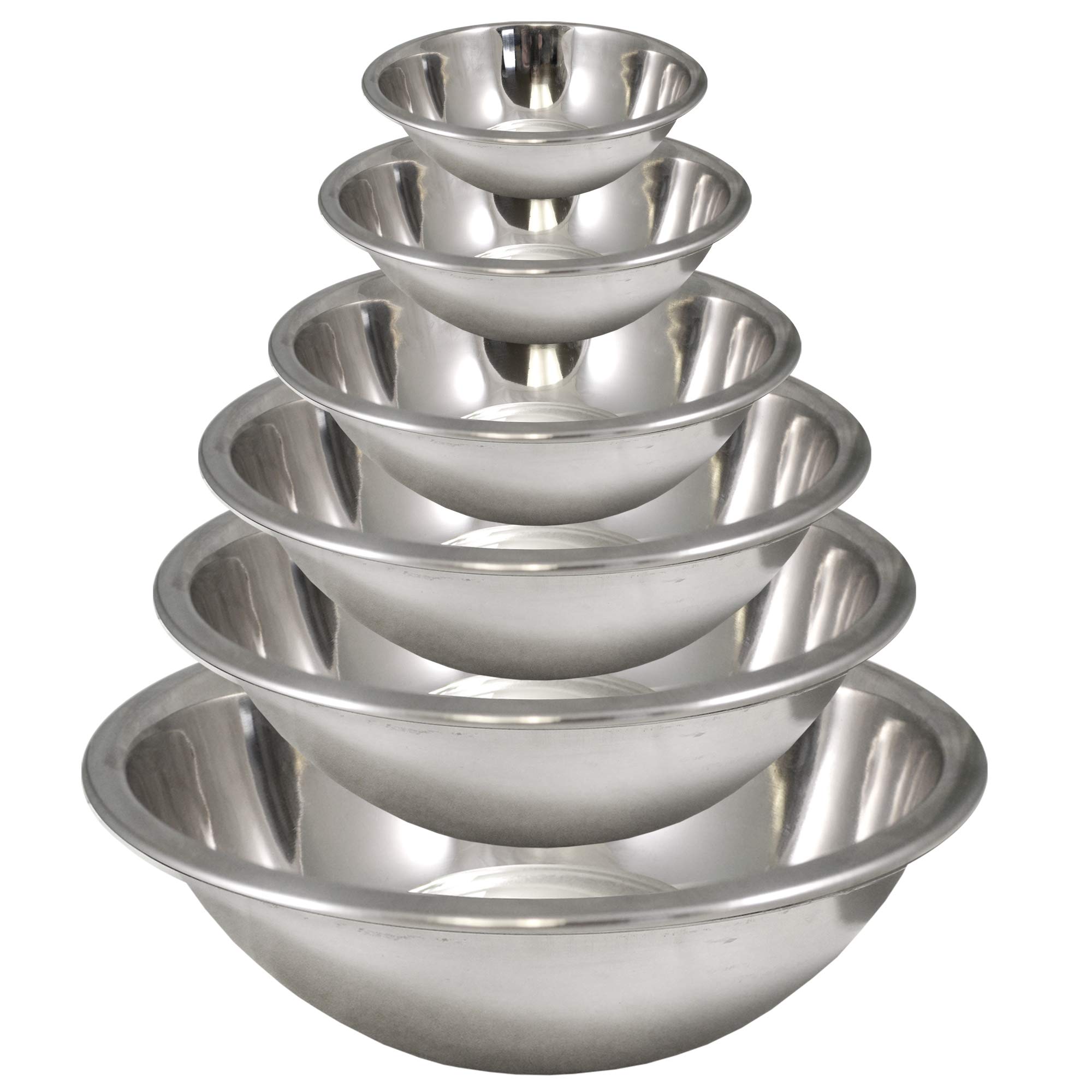 HOMEARRAY Stainless Steel Mixing Bowls Set (Set of 6) - Polished Mirror kitchen bowls, Nesting Bowls for Space Saving Storage, Ideal For Cooking, Baking & Serving, Food Prep & Salad Prep.