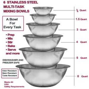 HOMEARRAY Stainless Steel Mixing Bowls Set (Set of 6) - Polished Mirror kitchen bowls, Nesting Bowls for Space Saving Storage, Ideal For Cooking, Baking & Serving, Food Prep & Salad Prep.