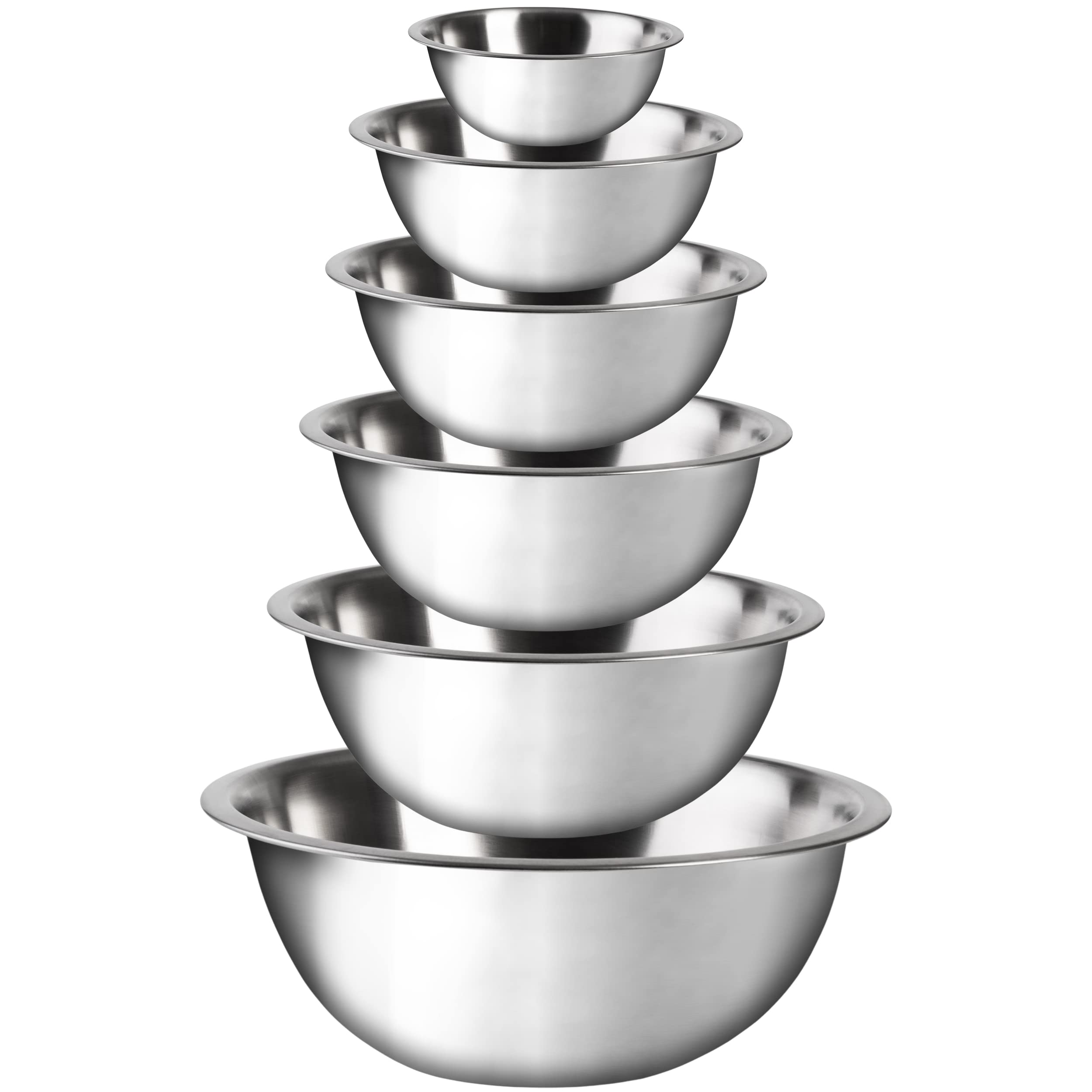 HOMEARRAY Stainless Steel Mixing Bowls Set (Set of 6) - Polished Mirror kitchen bowls, Nesting Bowls for Space Saving Storage, Ideal For Cooking, Baking & Serving, Food Prep & Salad Prep.