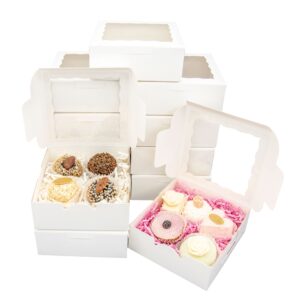 QULIT 50pcs 5x5x2 Inch Cookie Boxes with Window White Bakery Boxes Pastry Boxes for Macaroon Dessert Cupcake Donut Pastry Muffins