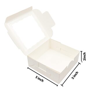 QULIT 50pcs 5x5x2 Inch Cookie Boxes with Window White Bakery Boxes Pastry Boxes for Macaroon Dessert Cupcake Donut Pastry Muffins