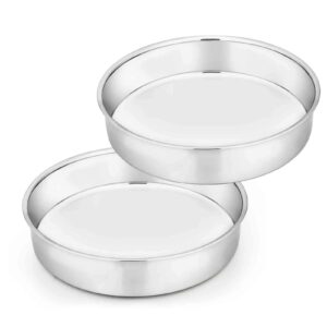 TeamFar Cake Pan Set of 2, 8 Inch Cake Pan Round Tier Cake Pan Set Stainless Steel, Healthy & Heavy Duty, Mirror Finish & Easy Clean, Dishwasher Safe