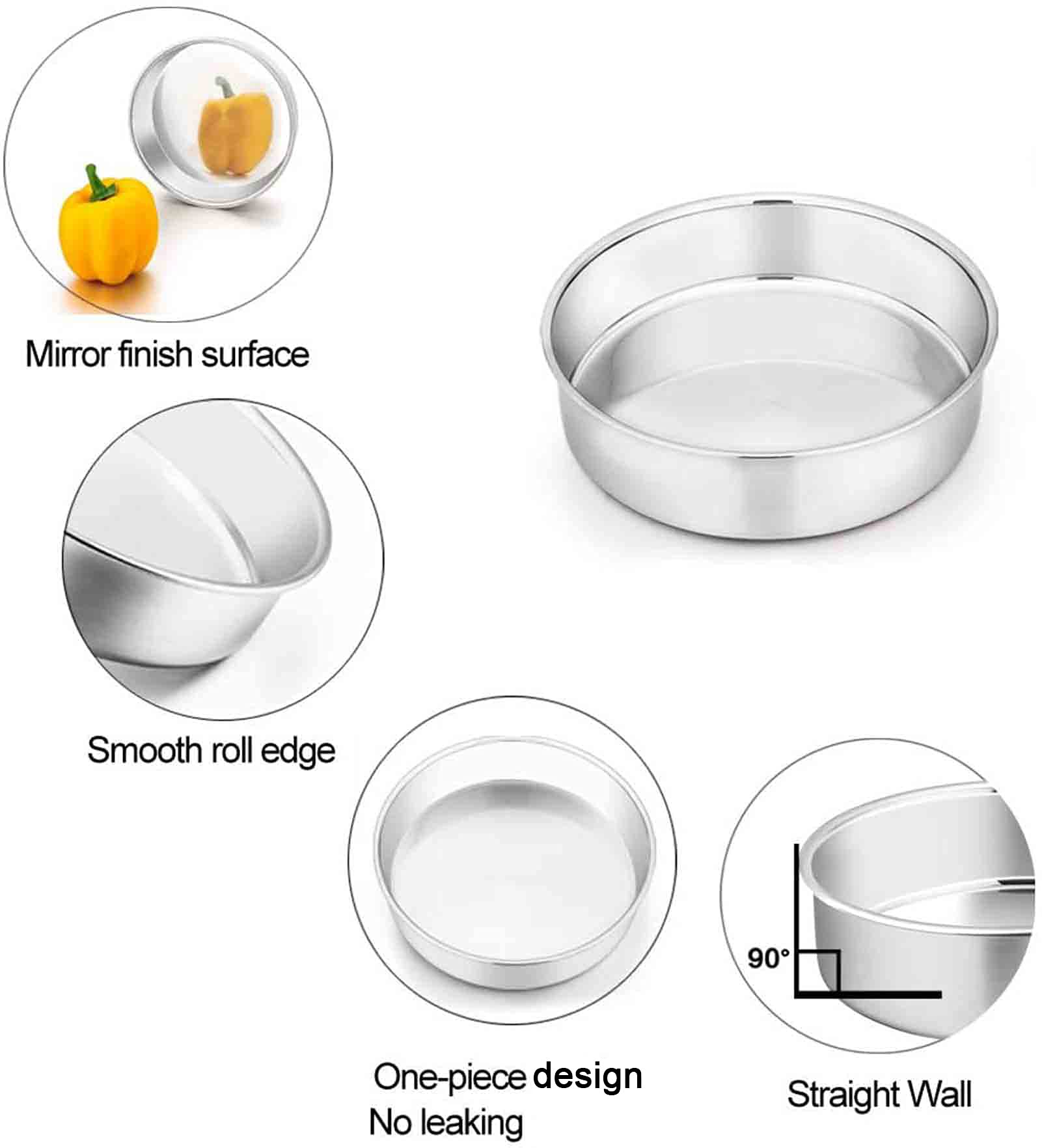 TeamFar Cake Pan Set of 2, 8 Inch Cake Pan Round Tier Cake Pan Set Stainless Steel, Healthy & Heavy Duty, Mirror Finish & Easy Clean, Dishwasher Safe