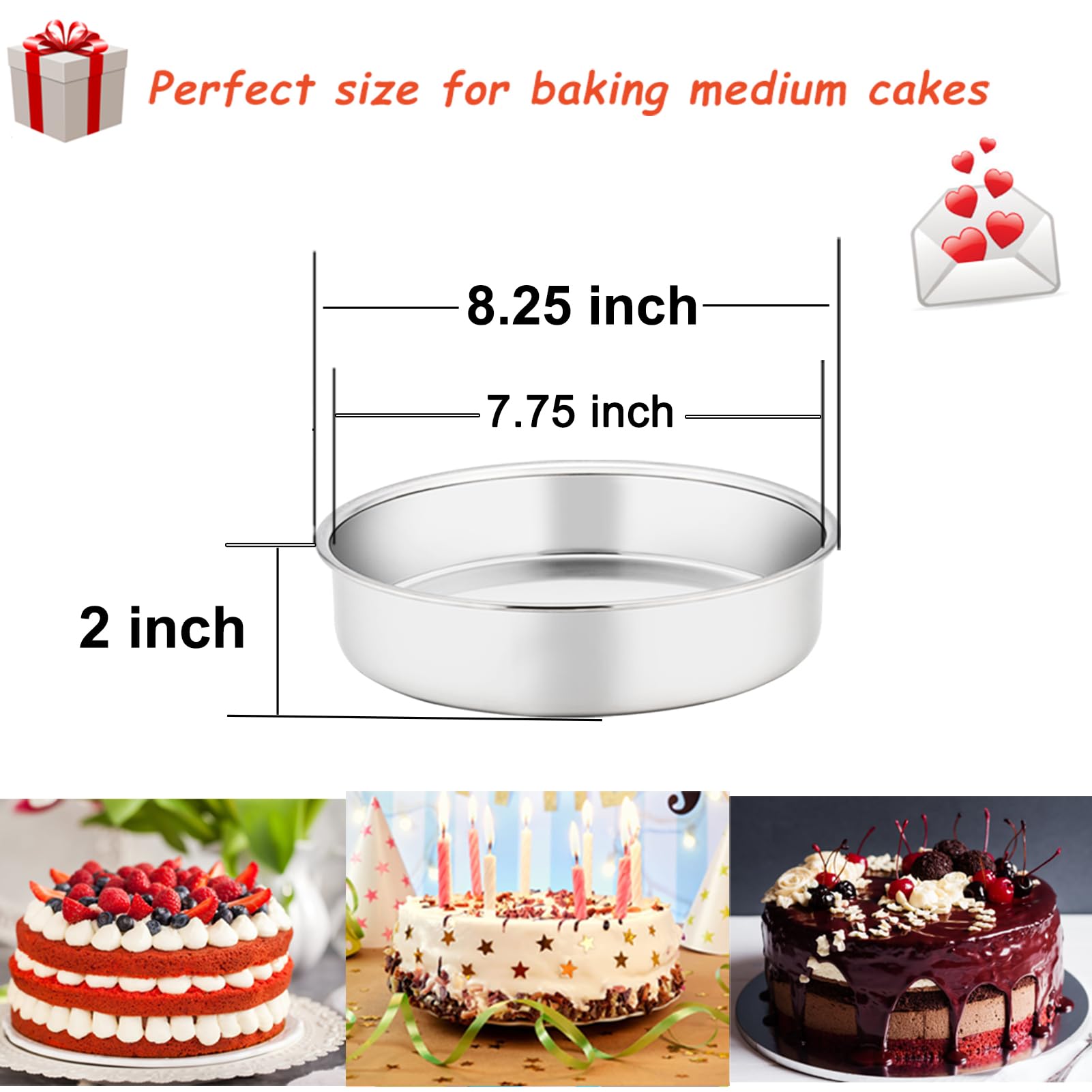 TeamFar Cake Pan Set of 2, 8 Inch Cake Pan Round Tier Cake Pan Set Stainless Steel, Healthy & Heavy Duty, Mirror Finish & Easy Clean, Dishwasher Safe