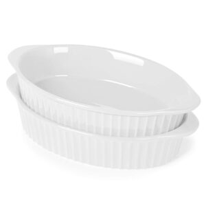 leetoyi porcelain small oval au gratin pans,set of 2 baking dish set for 1 or 2 person servings, bakeware with double handle for kitchen and home,(white)