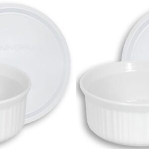 CorningWare French White Pop-Ins 16-Ounce Round Dish with Plastic Cover, Pack of 2 Dishes