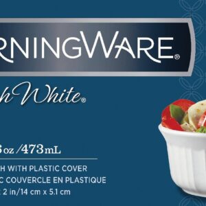 CorningWare French White Pop-Ins 16-Ounce Round Dish with Plastic Cover, Pack of 2 Dishes