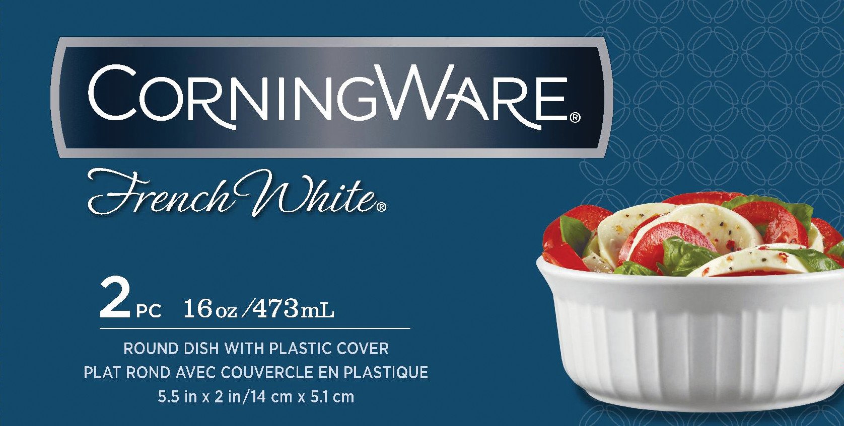 CorningWare French White Pop-Ins 16-Ounce Round Dish with Plastic Cover, Pack of 2 Dishes