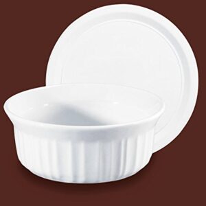 CorningWare French White Pop-Ins 16-Ounce Round Dish with Plastic Cover, Pack of 2 Dishes