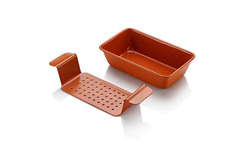 Volar Non-Stick Meatloaf Pan 2-Piece Healthy Meatloaf Pan Set Copper Coating With Removable Tray Drains Grease