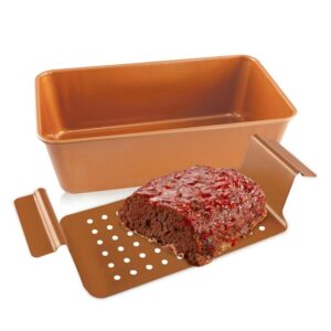 Volar Non-Stick Meatloaf Pan 2-Piece Healthy Meatloaf Pan Set Copper Coating With Removable Tray Drains Grease