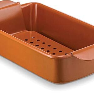 Volar Non-Stick Meatloaf Pan 2-Piece Healthy Meatloaf Pan Set Copper Coating With Removable Tray Drains Grease