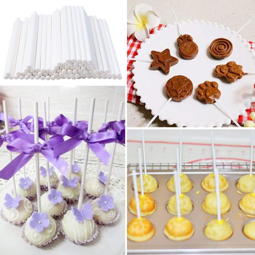 200 Count White Lollipop Sticks,6-Inch Paper Sticks Sucker Stick for Cake Pops,Cupcake Toppers,Candy Melt,Chocolate,Cookie,Dessert(Dia 3.5mm)