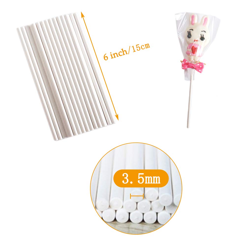 200 Count White Lollipop Sticks,6-Inch Paper Sticks Sucker Stick for Cake Pops,Cupcake Toppers,Candy Melt,Chocolate,Cookie,Dessert(Dia 3.5mm)