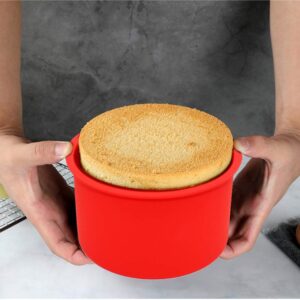Staruby Silicone Cake Mold Baking Pan Round 4 Inch Non-Stick Bakeware Pan Reusable Cake Pan, Red, Set of 6