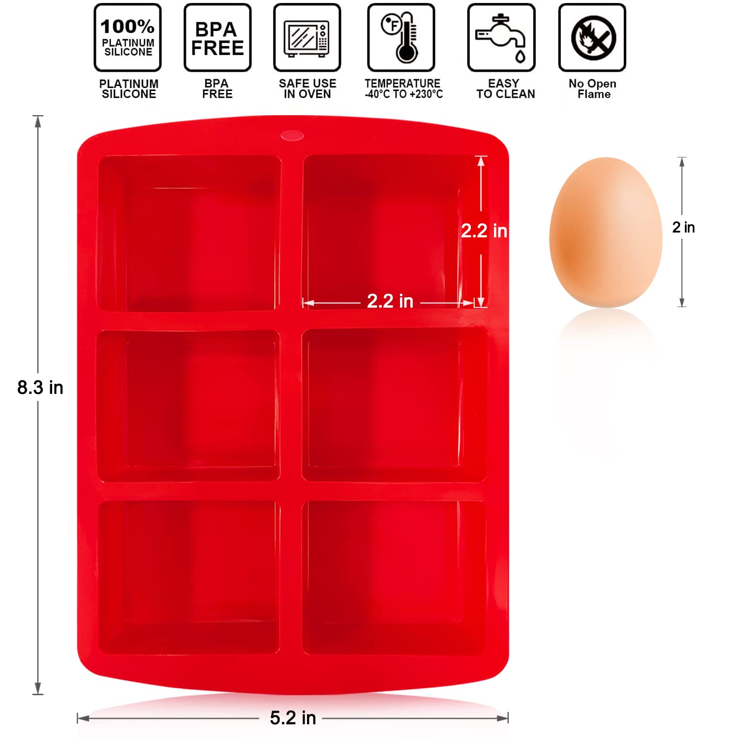 Walfos Mini Silicone Brownie Pan - 3 Piece 6-Cavity Non-stick Square Baking Pan, Perfect for Mini Brownies, Cornbread, Muffin and Cakes, BPA Free and Dishwasher Safe