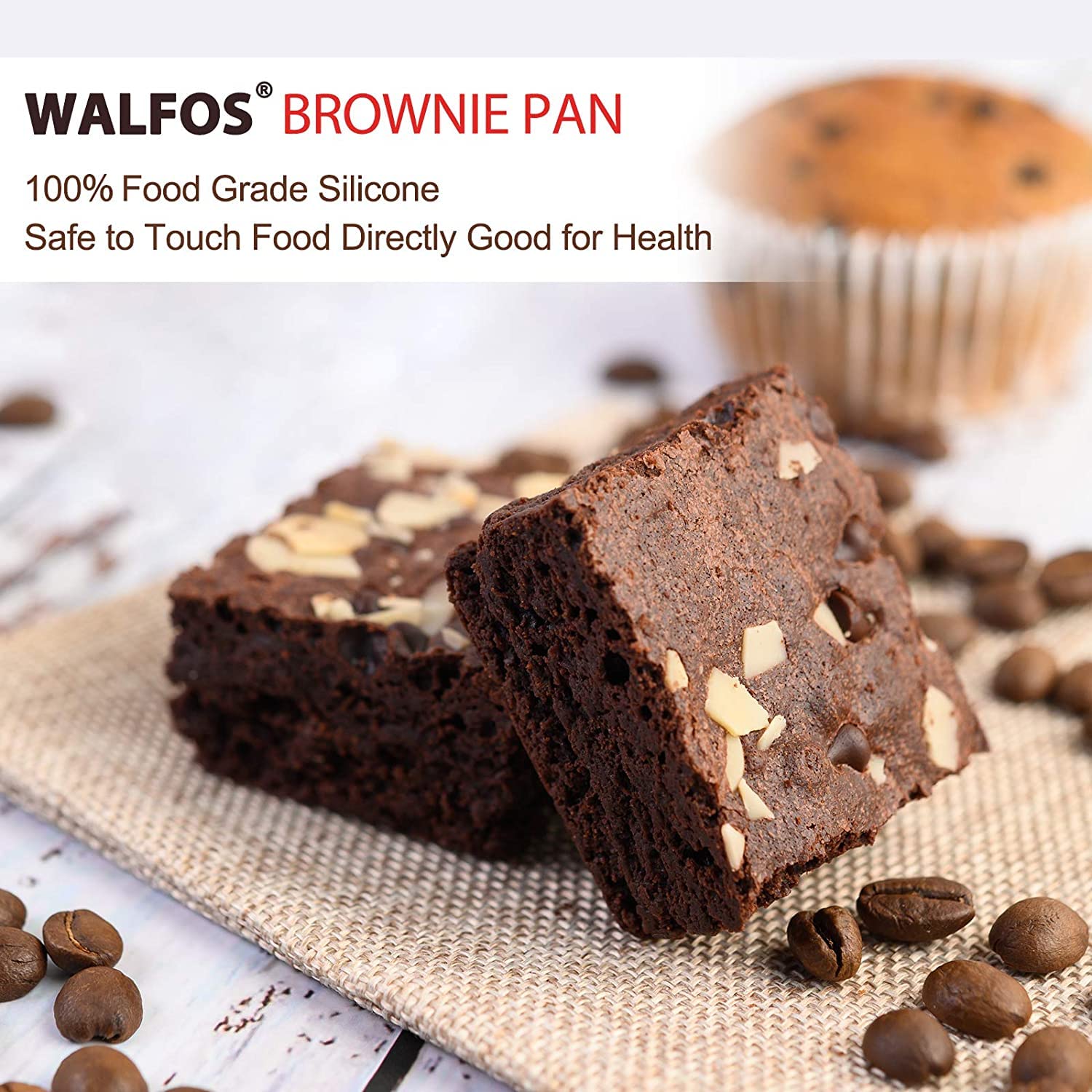 Walfos Mini Silicone Brownie Pan - 3 Piece 6-Cavity Non-stick Square Baking Pan, Perfect for Mini Brownies, Cornbread, Muffin and Cakes, BPA Free and Dishwasher Safe