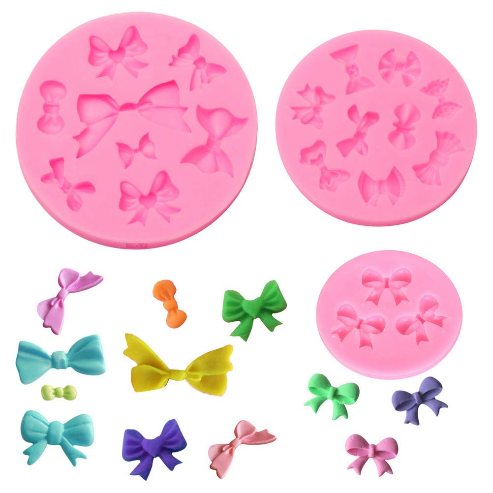 3 Pack Bows Silicone Mould, Bow Fondant Sugar Mould Craft Molds for Birthday Wedding Party DIY Cake Decorating Mold